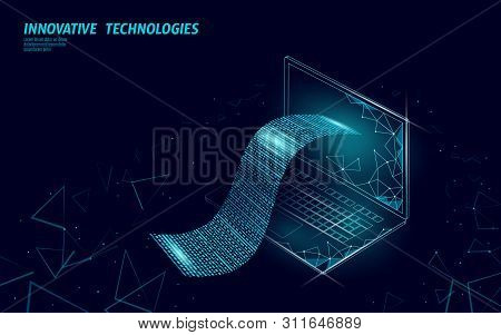 Digital Bill 3d Web Banking Concept. Polygonal Point Line Online Shopping Ticket Payment Laptop. Fin
