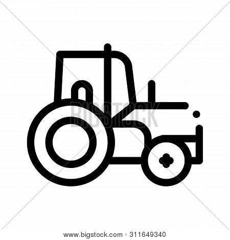 Farmland Tractor Vehicle Vector Thin Line Icon. Agricultural Farm Tractor For Different Type Trailer