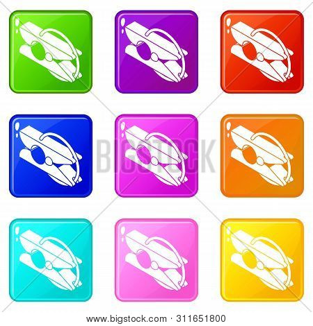 Clothes Pin Icons Set 9 Color Collection Isolated On White For Any Design