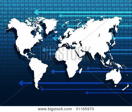 Tecnologia sfondo con mappa del mondo. Illustrazione vettoriale.