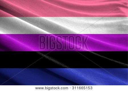 Realistic Flag Of Genderfluid On The Wavy Surface Of Fabric