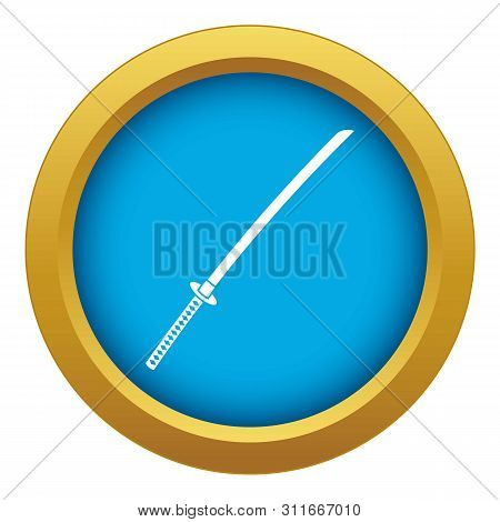 Japanese Katana Icon Blue Isolated On White Background For Any Design