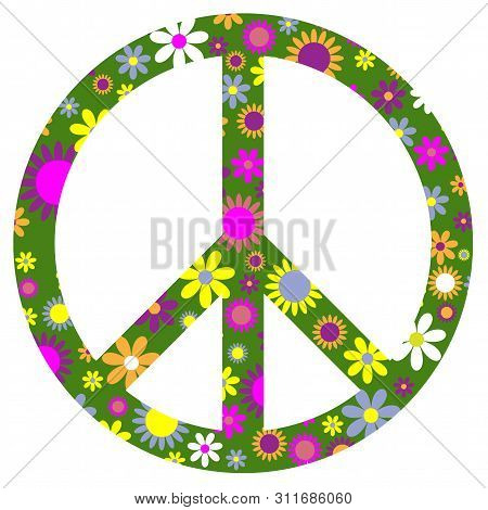 Nuclear Disarmament Movent Love Peace Freedom Hippie Illustration Flowers