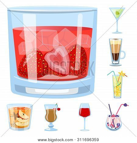 Vector Illustration Of Cocktail And Drink Logo. Collection Of Cocktail And Ice Vector Icon For Stock
