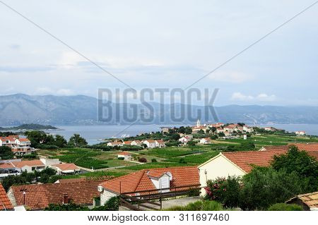A View An Old Croatian Village And Sprawling Wine Vineyard Growing The Local Grk Grapes With The Sma