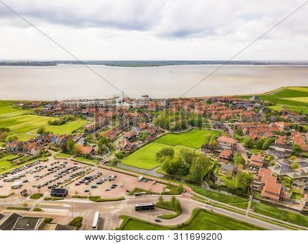 Aerial View Of Marken, A Small Dutch Island In The Markermeer / Ijsselmeer On The North Sea Coast.