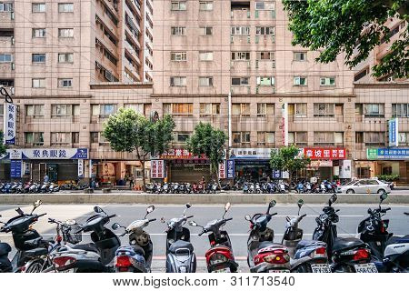 Taipei, Taiwan - 1 Oct, 2017: Taipei Local Motocycle Parking Environment., They Are Parking It All A