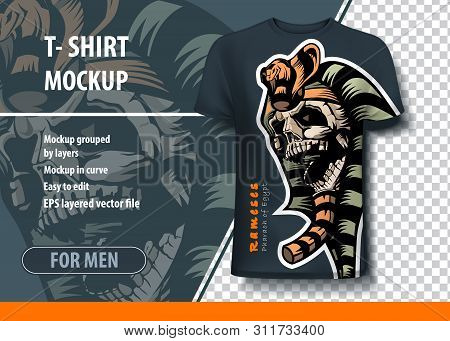 Beautiful Vector Template For T-shirt With The Skull Of Pharaoh Rameses Ruler Of Ancient Egypt