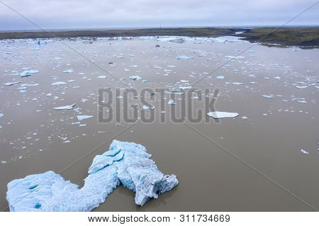 Global Warming, Aerial View Of Melting Glacier, Iceland