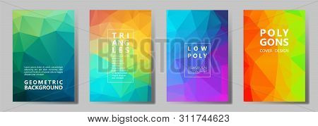 Facet Low Poly Futuristic Brochure Covers Vector Graphic Design Set. Crystal Texture Polygonal Patte