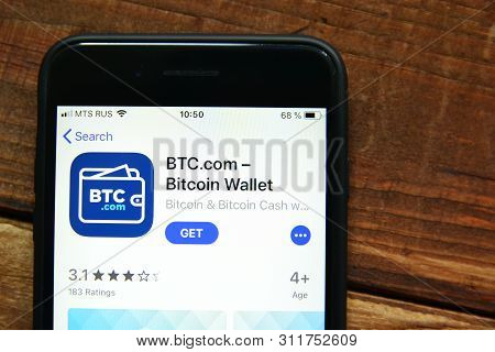 Stavropol, Russian Federation. July 16, 2019. Smartphone With Mobile Application Btc.com- Bitcoin Wa