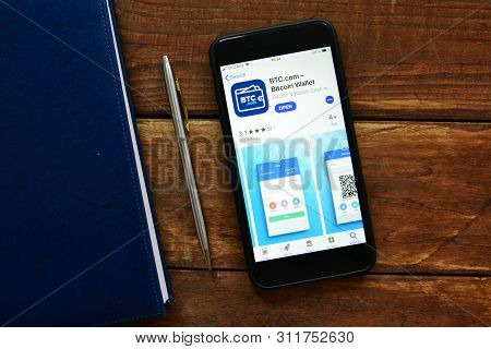 Stavropol, Russian Federation. July 16, 2019. Smartphone With Mobile Application Btc.com- Bitcoin Wa