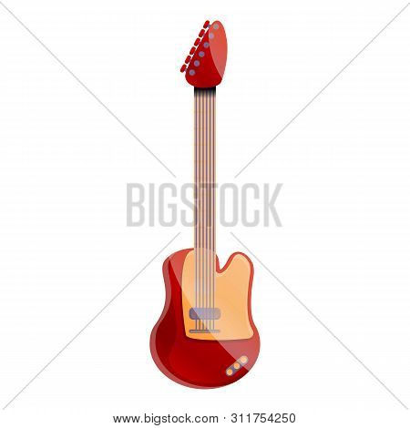 Red Electric Guitar Icon. Cartoon Of Red Electric Guitar Vector Icon For Web Design Isolated On Whit