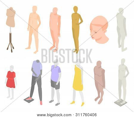Mannequin Icons Set. Isometric Set Of Mannequin Vector Icons For Web Design Isolated On White Backgr