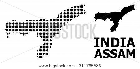 Pixel Map Of Assam State Composition And Solid Illustration. Vector Map Of Assam State Composition O