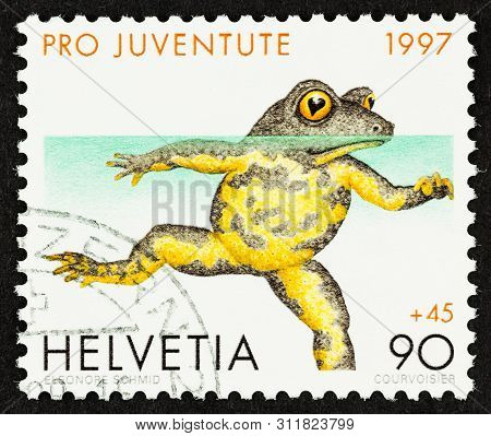 Seattle Washington - June 24, 2019: Close Up Swiss 90 + 45 Centime Pro Juventute Postage Stamp Issue
