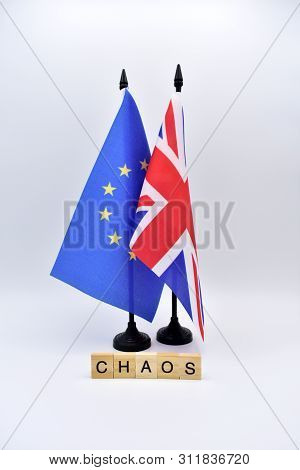 The Brexit And The Flags Of The United Kingdom And The European Union.