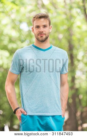 Man Making Sport Outdoor. Sportswear Fashion. Health And Fitness. Sportsman Outdoor In Summer Day. R