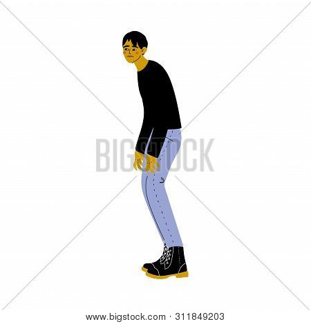 Stooping Young Man In Casual Clothes Vector Illustration