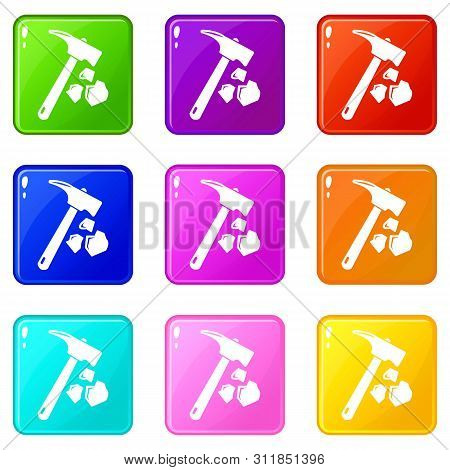 Minning Hand Hammer Icons Set 9 Color Collection Isolated On White For Any Design
