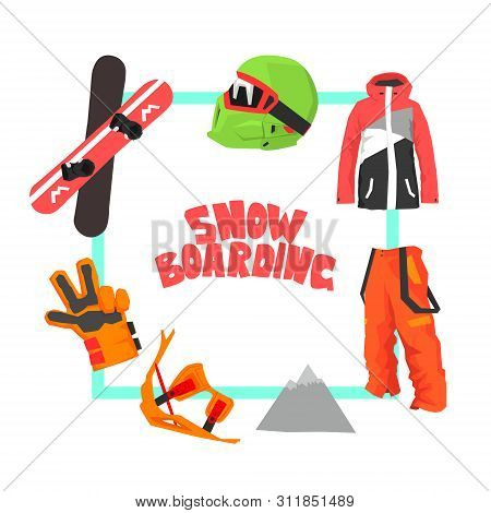 Snowboarding Banner Template, Winter Ski Equipment Vector Illustration