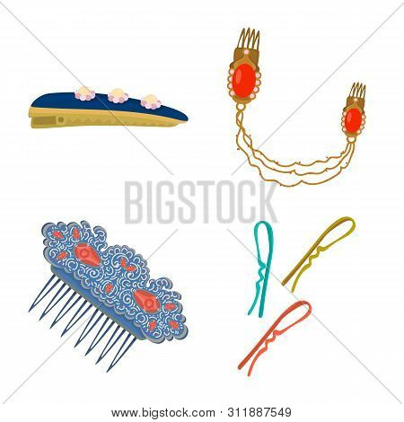 Isolated Object Of Barrette And Hair Logo. Set Of Barrette And Accessories Stock Symbol For Web.