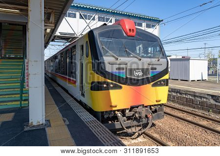 Akita, Japan - May 5, 2019 : Interior Of East Japan Railway Gono Line Resort Shirakami Sightseeing T