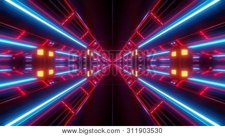 Futuristic Scifi Airhangar Tunnel Corridor With Nice Glow And Reflections 3d Rendering Background