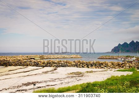 Fishing Port, Bleik Village In Summer Time. Andoya Island, Vesteralen Archipelago.