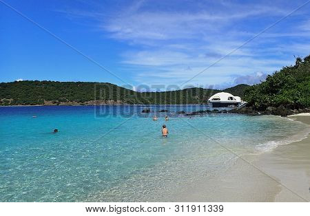 St.thomas, Us Virgin Islands/ United States - 11/02/16:  People Swimming In The Ocean At Coki Beach 