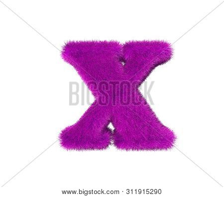 Letter X Of Purple Pilose Font Isolated On White Background, Glamorous Concept 3d Illustration Of Sy