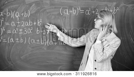 Teacher On School Lesson. Woman In Classroom. Study And Education. Modern School. Knowledge Day. Bac