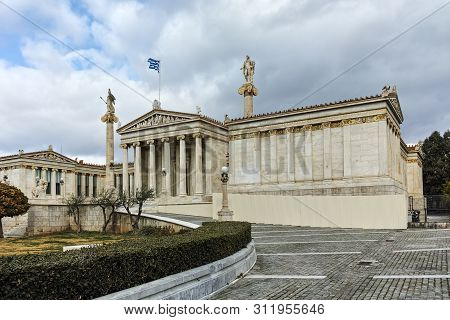 Athens, Greece - January 20 2017: Panoramic View Of Academy Of Athens, Attica, Greece