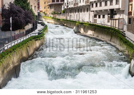Escaldes-engordany, Andorra - June 3, 2019: Largest River In Andorra Gran Valira.