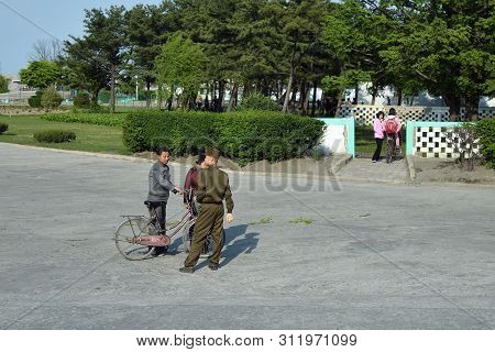 Wonsan, North Korea - May 3, 2019:  Street Scene   In Wonsan, One Of The North Korean Port On The Ea