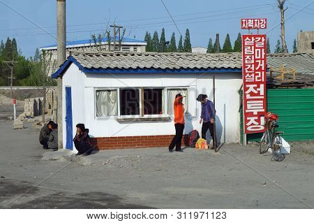 Wonsan, North Korea - May 4, 2019:  Street Scene   In Suburb Of Wonsan , One Of The North Korean Por