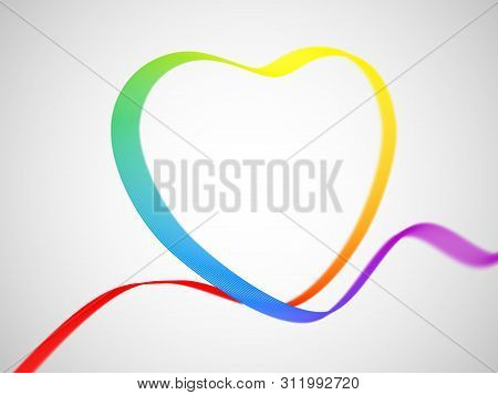 Valentines Day Greeting Card: Ribbon In Heart Shape Painted As The Rainbow Flag On White Background.