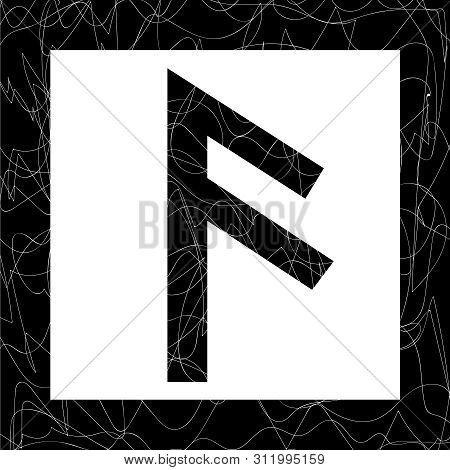Name Fehu. Ancient Occult Symbol Of The Vikings, A Pattern Of Letters On A White Background, Rune Fo