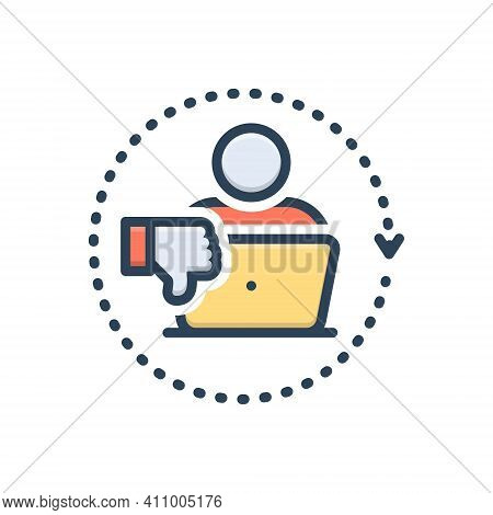 Color Illustration Icon For Criticism Concept Critic Work Employee Unlike Thumb-down Negative Laptop
