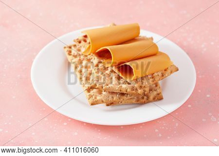 crispbread with Norwegian brunost traditional brown cheese