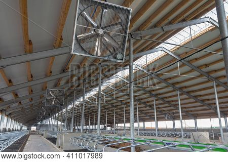 Construction Of A Complex From A Metal Frame And Sandwich Panels. Inside An Industrial Building. Ind