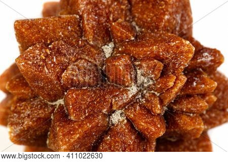 Macro Mineral Stone Ikaite On A White Background