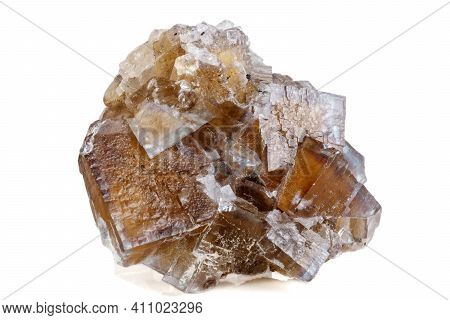 Macro Mineral Stone Yellow Fluorite On A White Background