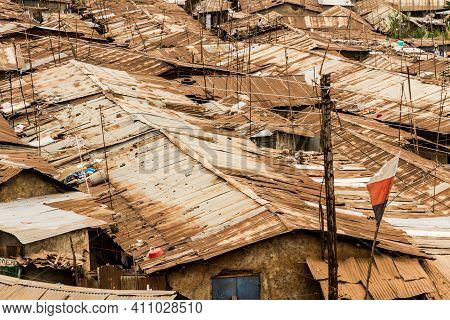 The Tin Roof Scape Of Some Of The Homes In The Kibera Slums Of Nairobi, Kenya.