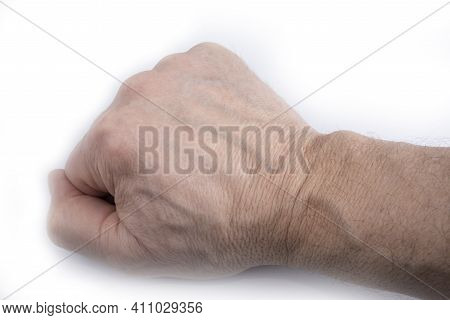 Man Veiny Wrist On A White Background