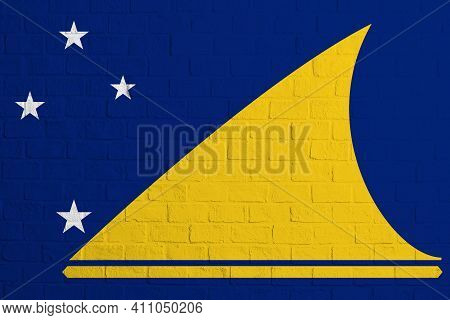 Flag Of Tokelau. Brick Wall Texture Of The Flag Of Tokelau.