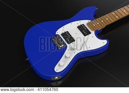 Red Guitar 3d Realistic Render On Black Background
