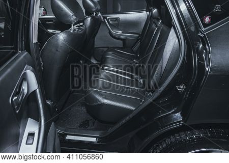 Novosibirsk, Russia - March 03 2021: Nissan Murano, New Car Inside. Clean Car Interior. Black Back S