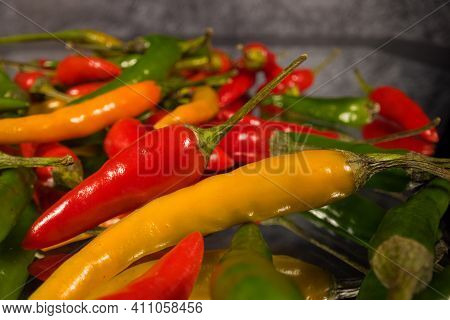 Very Hot Rawit Chili Peppers In Close-up - Food Photography