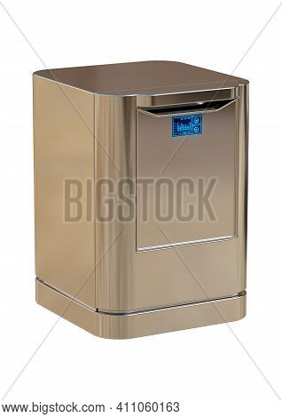 Modern Smart Dishwasher In Brushed Steel Isolated On White Background. 3d Illustration